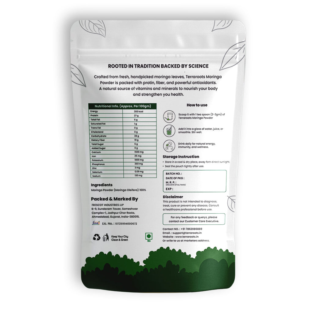 Terra Roots Organic Moringa Leaf Powder – Superfood & Natural Health Supplement