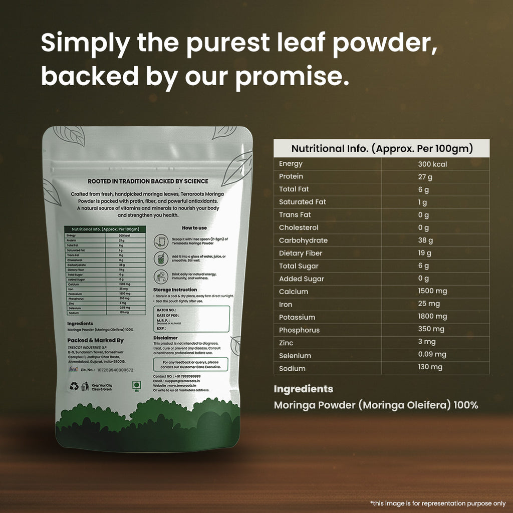 Terra Roots Organic Moringa Leaf Powder – Superfood & Natural Health Supplement